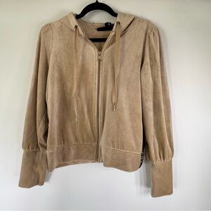 DKNY Beige Velour Hoodie Small Luxe Juicy Style Old Money Sorority coquette